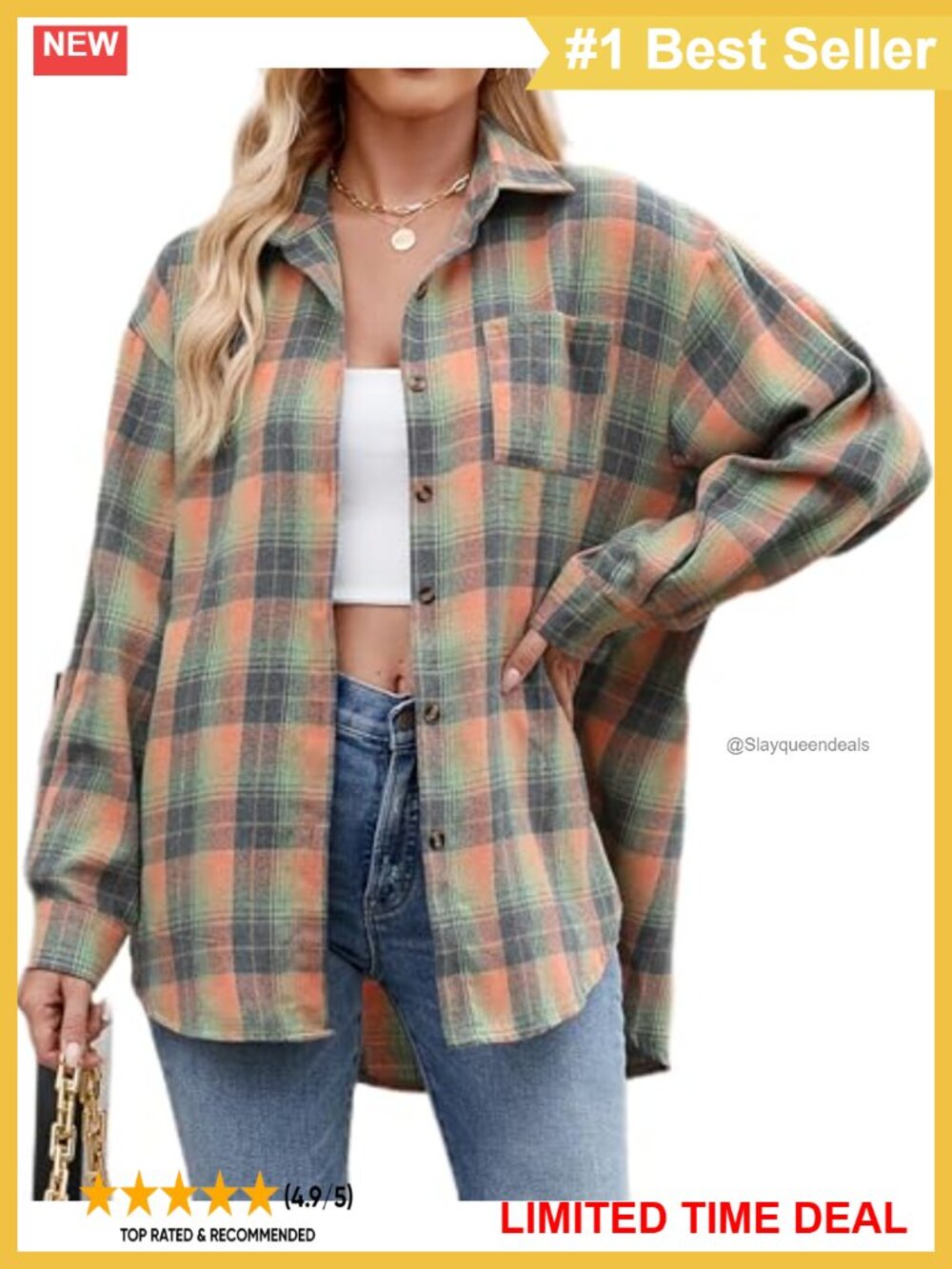 Cuffed Long Sleeve Button Down Plaid Flannel Shirt Top